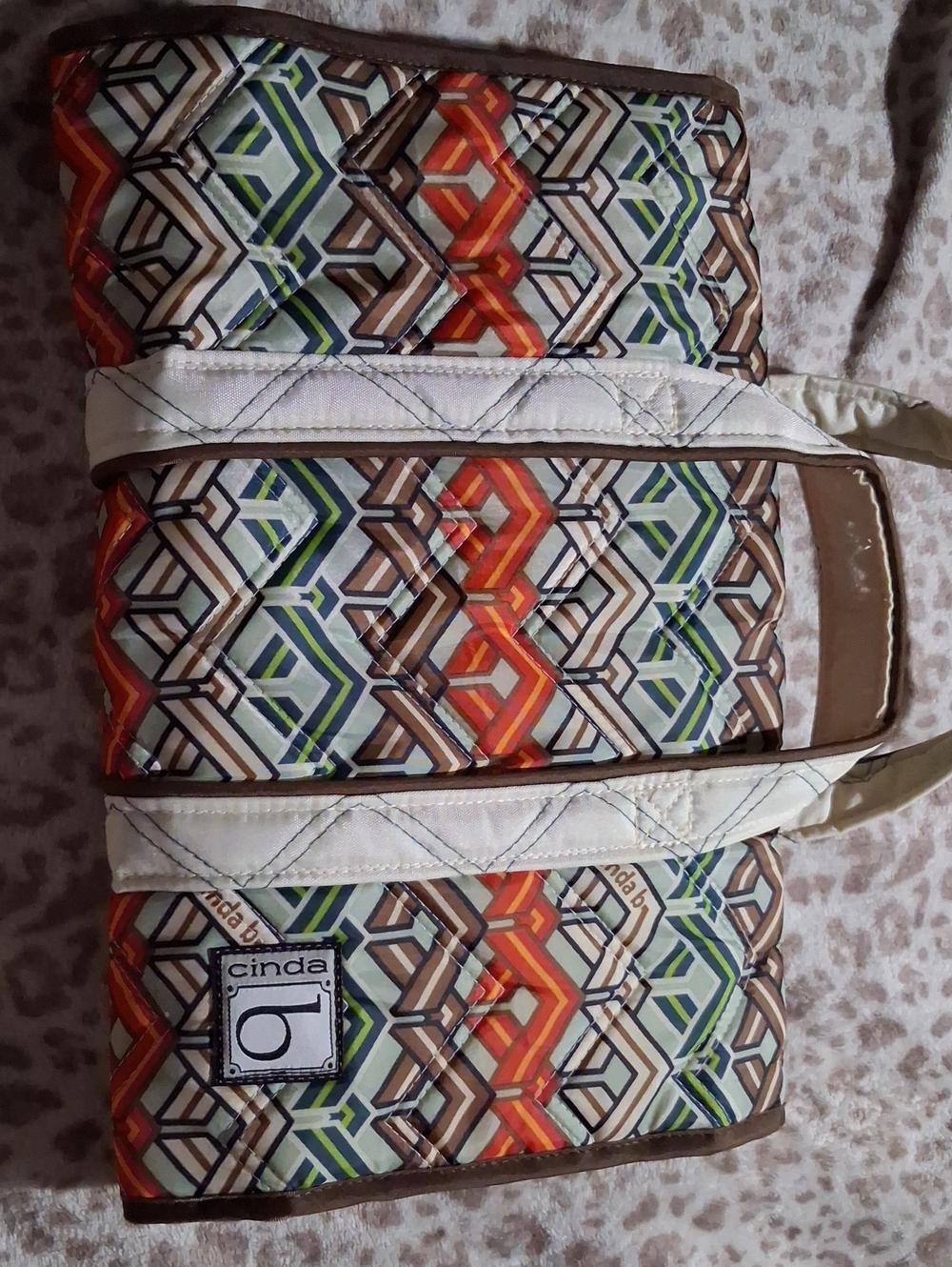 Cinda B Orange & Green Geometric Quilted Cosmetic Tote
